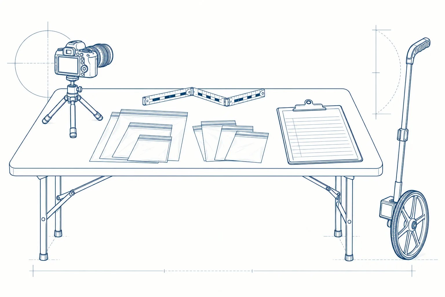 Line drawing of the equipment used on the Accident Investigation course.