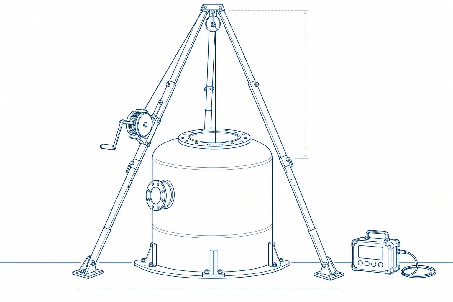 Line drawing of the equipment used on the Confined Space Entry & Rescue course.