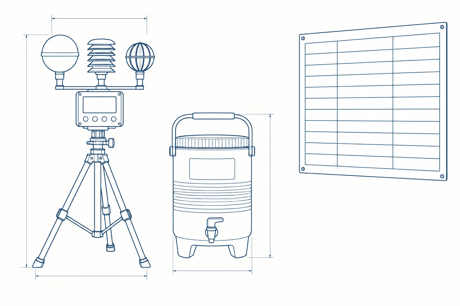 Line drawing of the equipment used on the Heat Stress Awareness course.