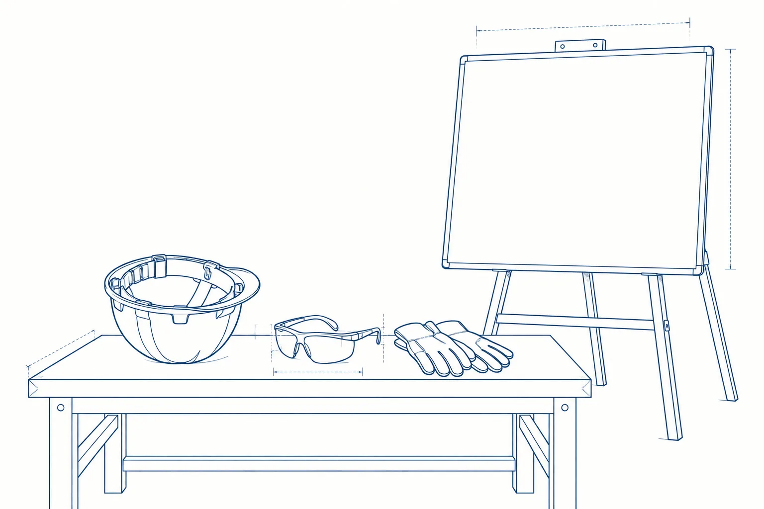 Line drawing of the equipment used on the IOSH Working Safely course.