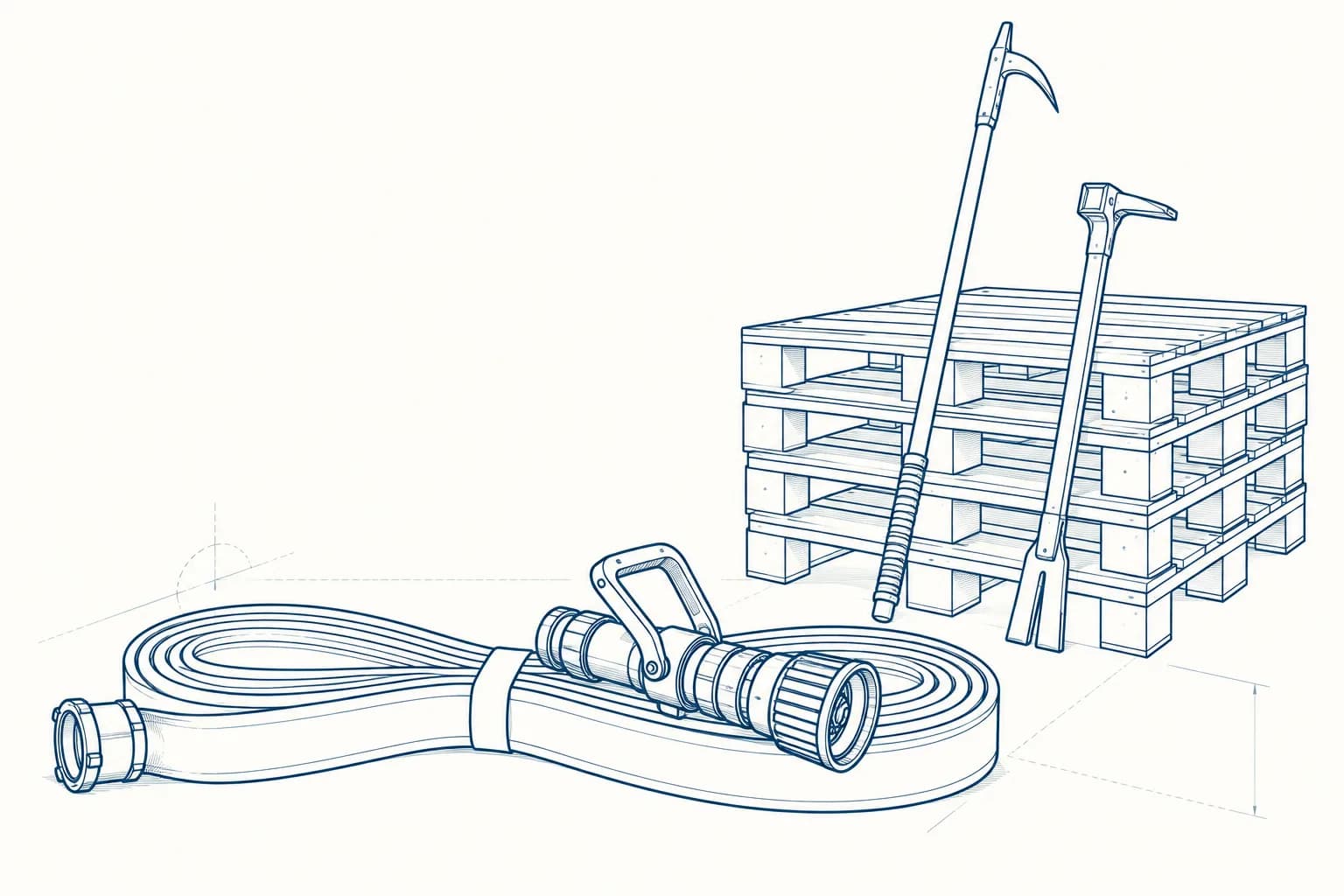 Line drawing of the equipment used on the Fire Fighter Challenge course.