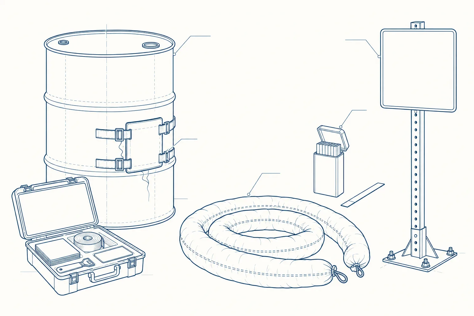 Line drawing of the equipment used on the Hazardous Materials — Operations course.