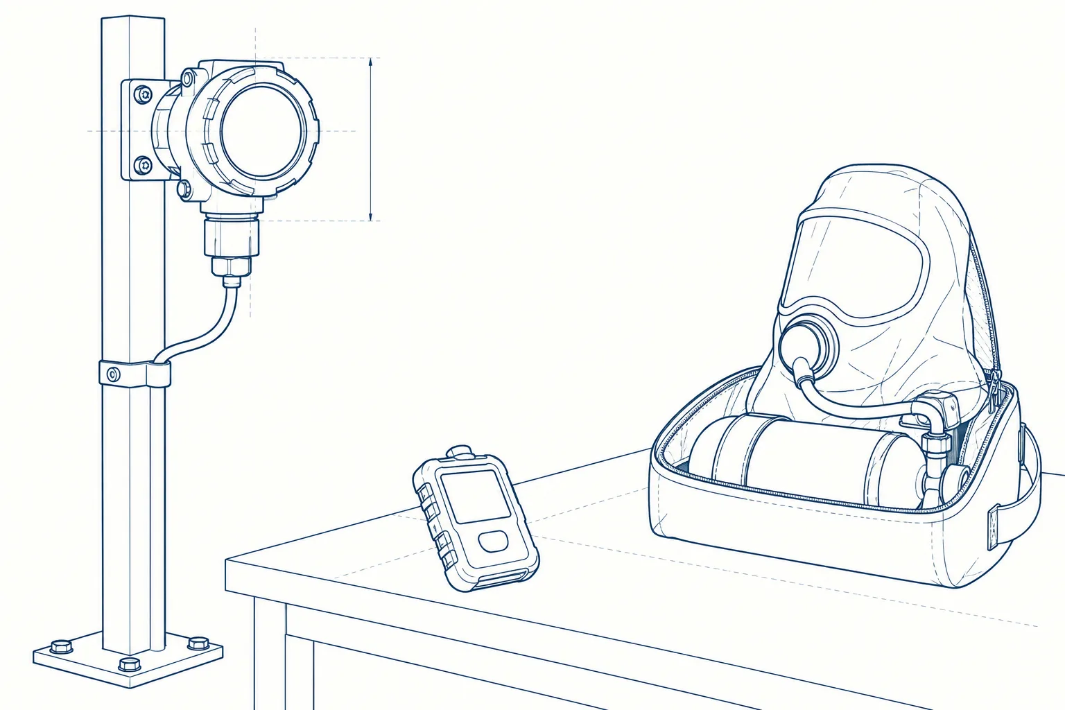 Line drawing of the equipment used on the Basic H2S course.