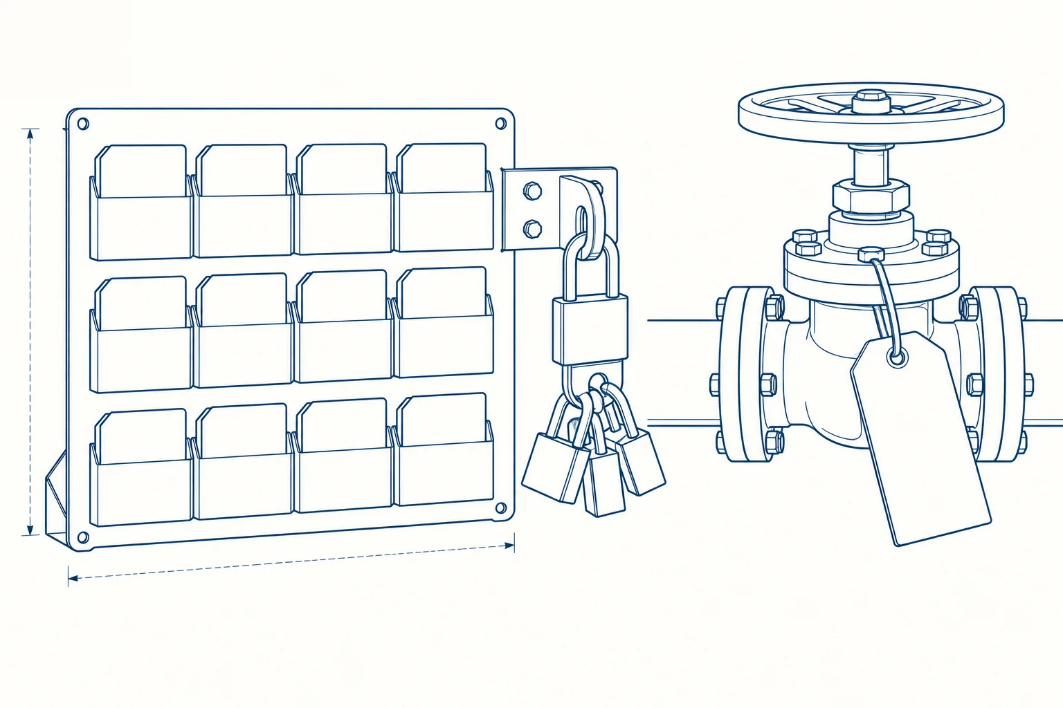 Line drawing of the equipment used on the Permit to Work course.