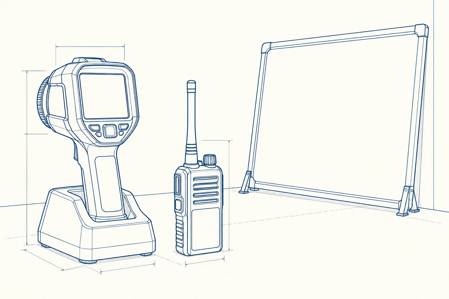 Line drawing of the equipment used on the Fire Officer Refresher course.