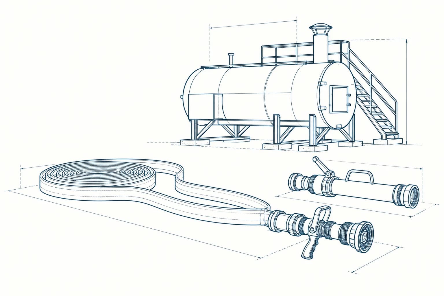 Line drawing of the equipment used on the Live Fire Drill Refresher course.