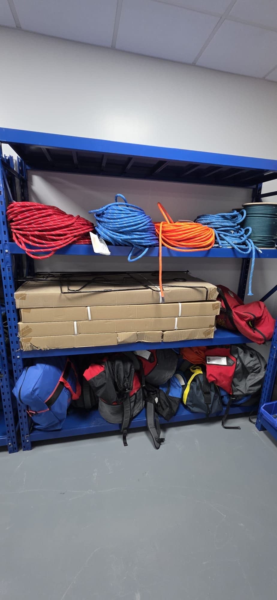 The tool and equipment store, shelved and laid out.